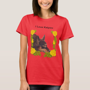 Red Australian Kelpie on Yellow Roses T-Shirt
