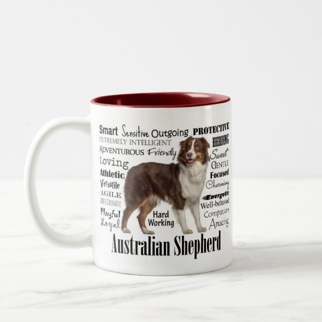 Red Australian Shepherd Traits Two-Tone Coffee Mug (Left)