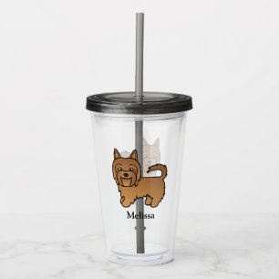 Red Australian Terrier Cartoon Dog & Name Acrylic Tumbler