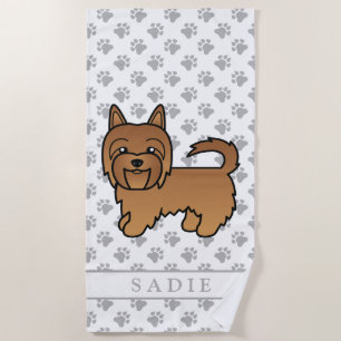 Red Australian Terrier Cartoon Dog & Name Beach Towel
