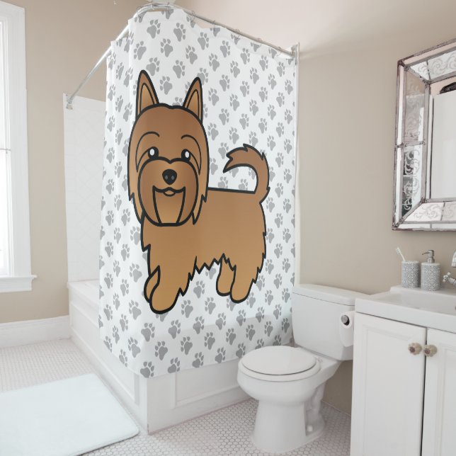 Red Australian Terrier Cute Cartoon Dog Shower Curtain (In Situ)