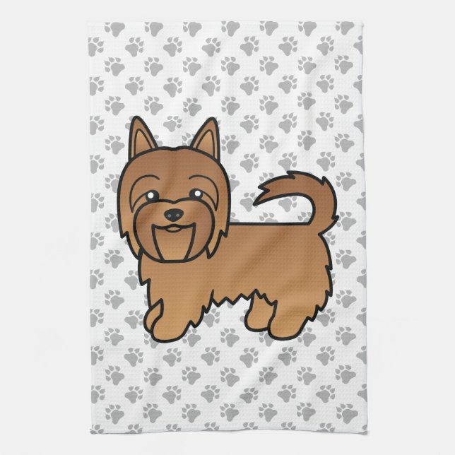 Red Australian Terrier Cute Cartoon Dog Tea Towel (Vertical)