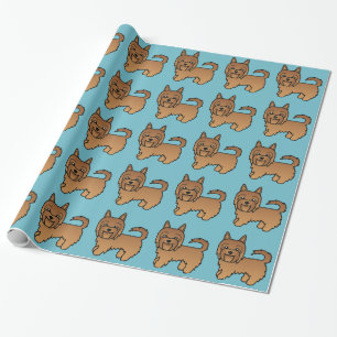 Red Australian Terrier Dog Pattern On Blue Wrapping Paper