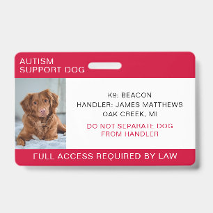 Red Autism Support Dog Photo ID Badge