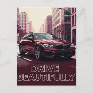 🌆 Red Automobile Urban Night Postcard