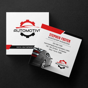 Red Automotive Car Repair Automobile Auto Parts Square Business Card