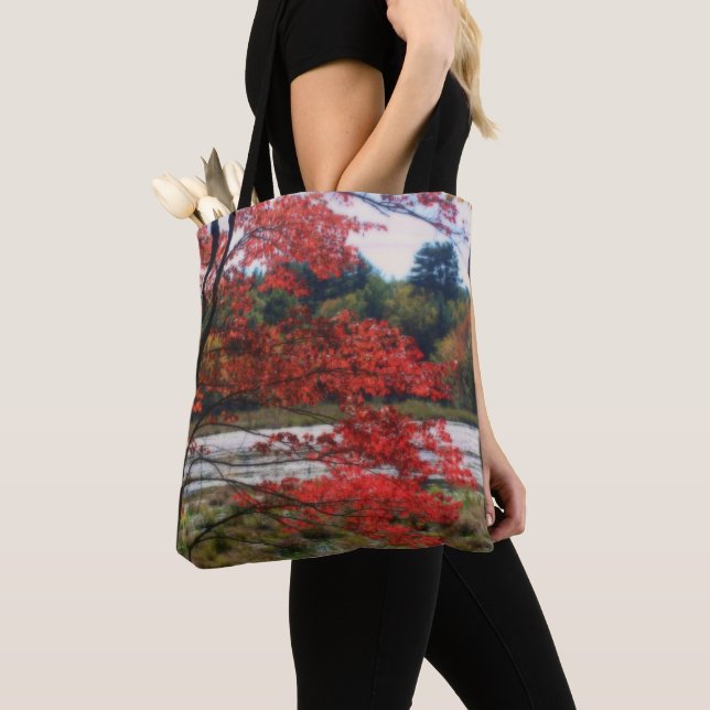 Red Autumn Foliage Marsh Nature Tote Bag (Close Up)