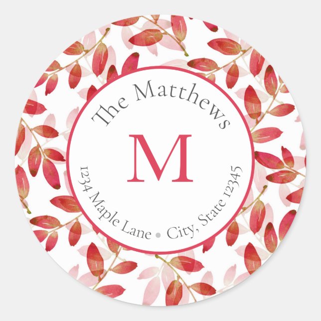 Red Autumn Layered Watercolor Leaves  labels (Front)