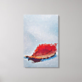 Red Autumn Leaf Floating on Water Canvas Print