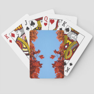 Red Autumn Leaves and Blue Sky Playing Cards