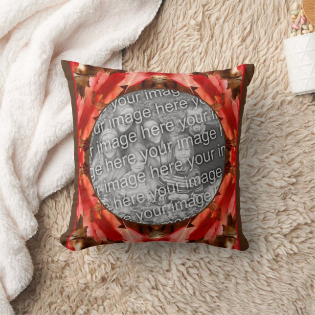 Red Autumn Leaves Nature Frame Add Your Photo Cushion (Blanket)