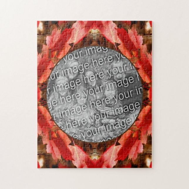 Red Autumn Leaves Nature Frame Add Your Photo Jigsaw Puzzle (Vertical)