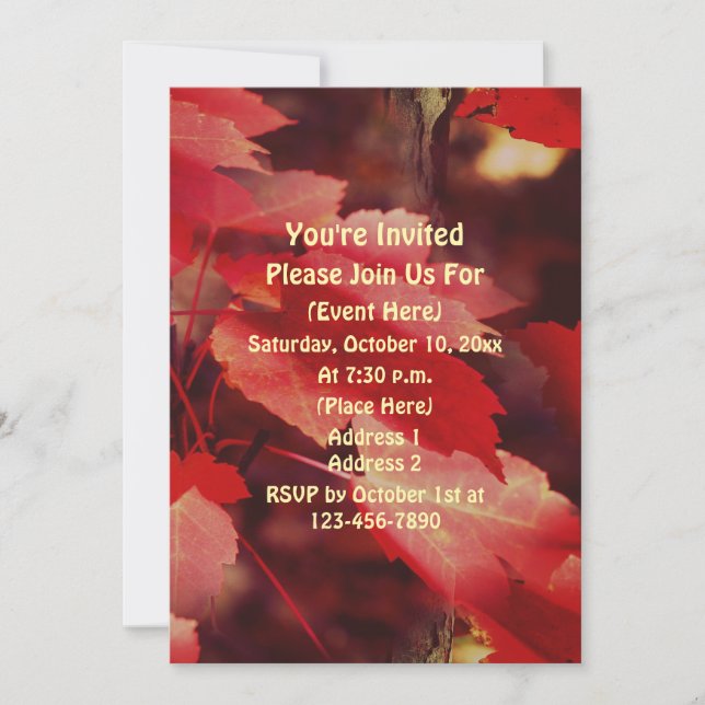 Red Autumn Leaves Nature  Invitation (Front)