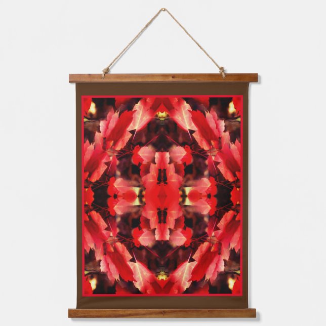 Red Autumn Leaves Nature Painting Abstract Hanging Tapestry (Front)