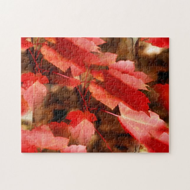 Red Autumn Leaves Oil Painting Nature Art Jigsaw Puzzle (Horizontal)
