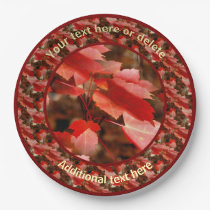 Red Autumn Leaves Personalised Party Paper Plate