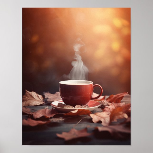 Red Autumn Leaves Steamy Tea Poster (Front)
