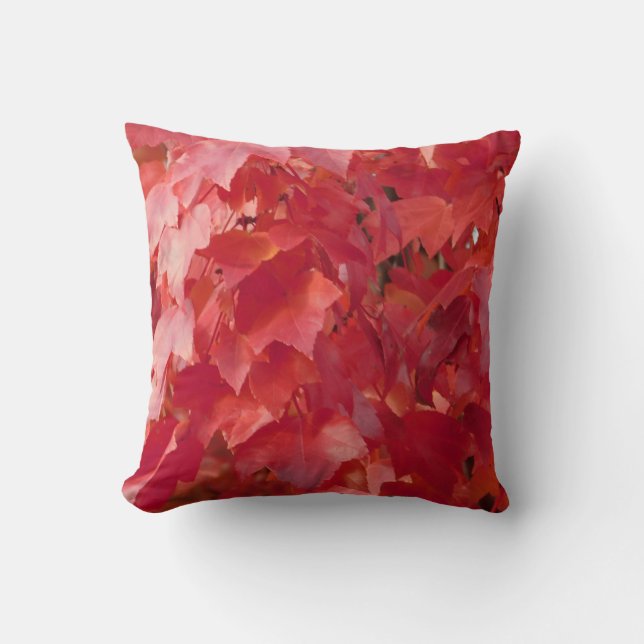 Red Autumn Leaves Throw Pillow (Front)