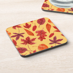 Red autumn leaves watercolor coaster