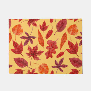 Red autumn leaves watercolor doormat