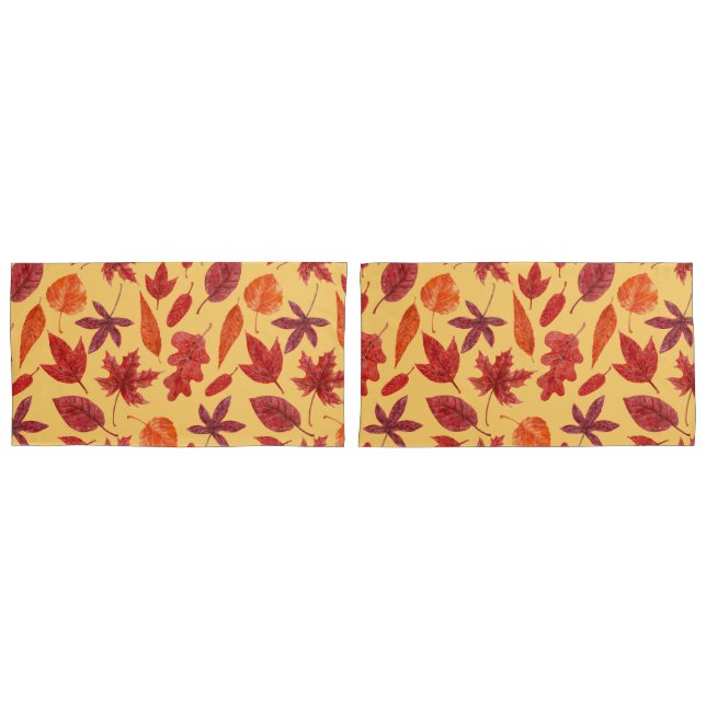 Red autumn leaves watercolor pillowcase (Front-Set)
