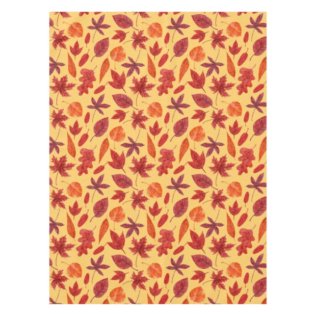 Red autumn leaves watercolor tablecloth (Front)