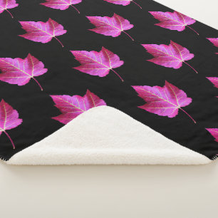 Red Autumn Maple Leaf Pattern on Black Floral Sherpa Blanket