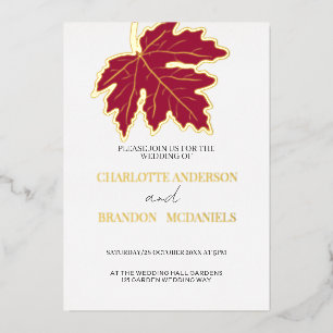Red Autumn Maple Leaf Wedding Gold  
