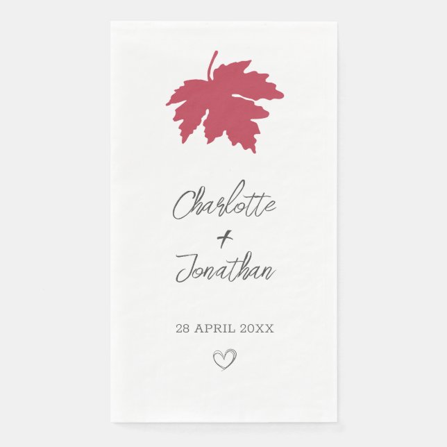 Red Autumn Maple Leaf Wedding Napkin (Front)