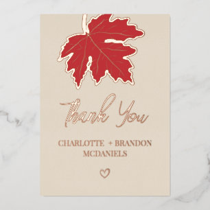 Red Autumn Maple Leaf Wedding Thank You