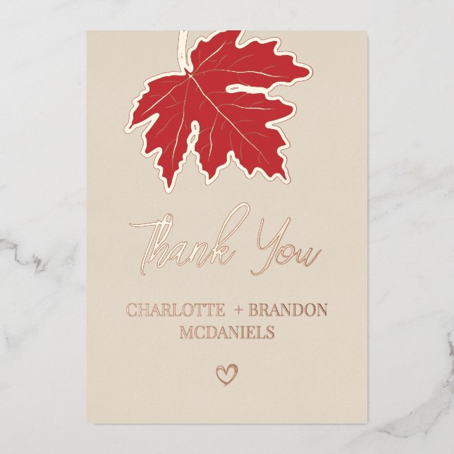 Red Autumn Maple Leaf Wedding Thank You   (Front)