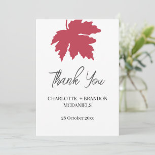 Red Autumn Maple Leaf Wedding Thank You  Card