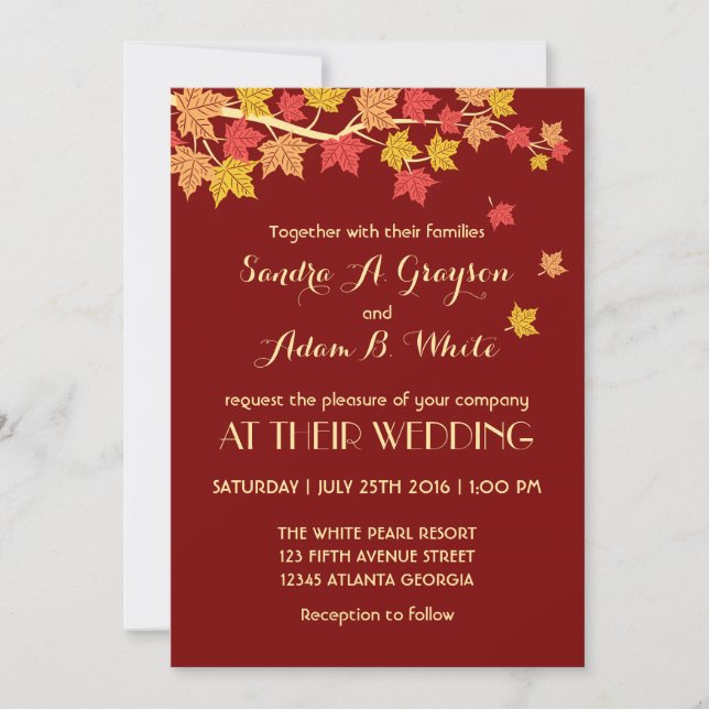 Red Autumn Maple Leaves Fall Wedding Invitation (Front)