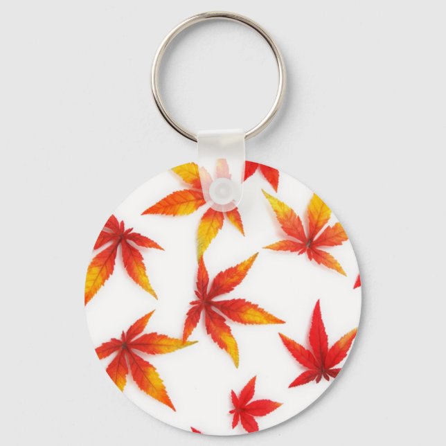 Red Autumn Maple Leaves Key Ring (Front)