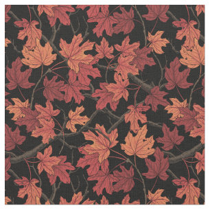 Red Autumn maple leaves on black Fabric