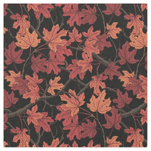 Red Autumn maple leaves on black Fabric (Close Up)