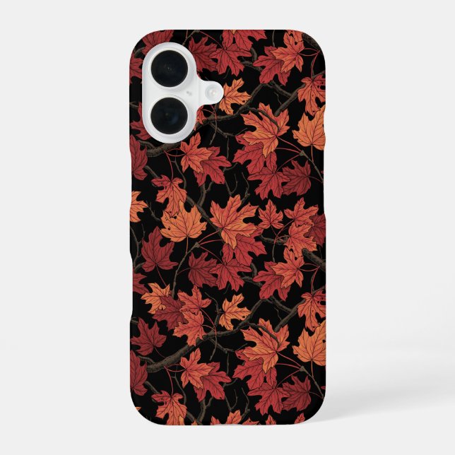 Red Autumn maple leaves on black iPhone 16 Case (Back)