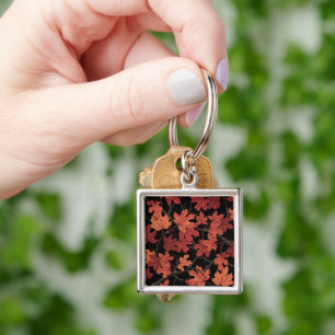Red Autumn maple leaves on black Key Ring