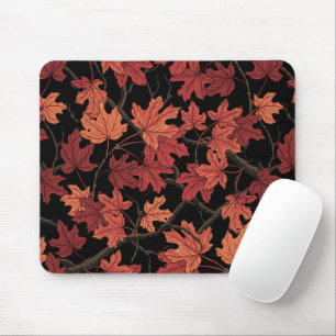 Red Autumn maple leaves on black Mouse Mat