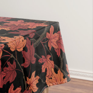 Red Autumn maple leaves on black Tablecloth