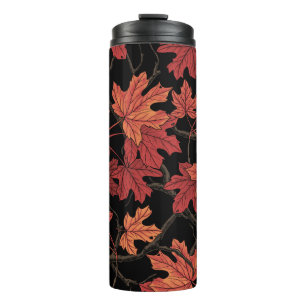 Red Autumn maple leaves on black Thermal Tumbler