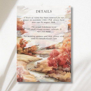 Red Autumn River Forest Fall Wedding Details Enclosure Card
