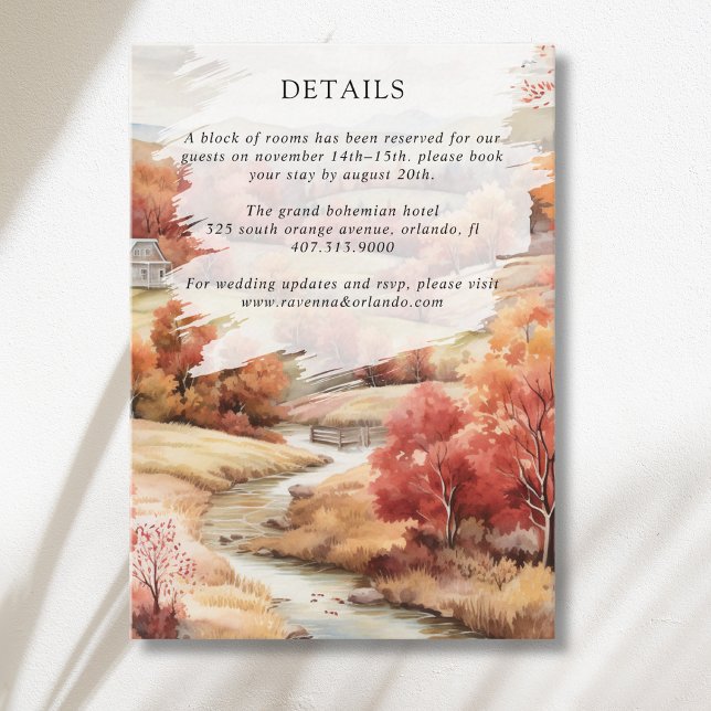 Red Autumn River Forest Fall Wedding Details Enclosure Card (Creator Uploaded)