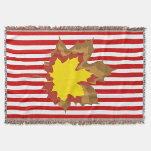 Red Autumnal Stripes with Leaves Throw Blanket