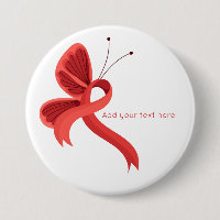 Red Awareness Ribbon Butterfly Button