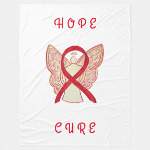 Red Awareness Ribbon Cancer Angel Fleece Blanket