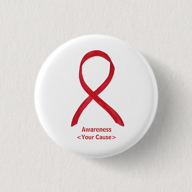 Red Awareness Ribbon Custom Art Pins (Front)