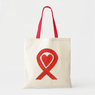 Red Awareness Ribbon Custom Art Tote Bag