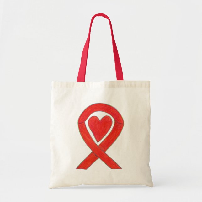 Red Awareness Ribbon Custom Art Tote Bag (Front)