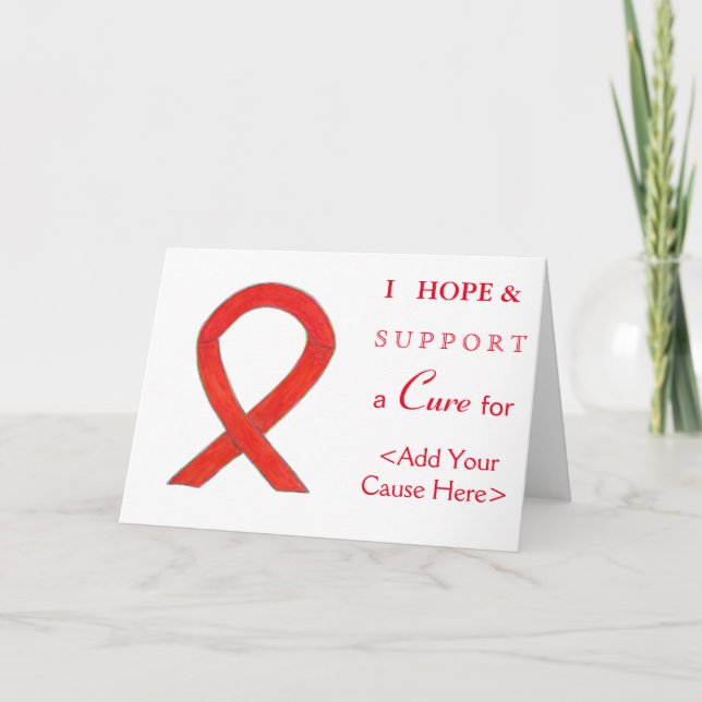 Red Awareness Ribbon Custom Cause Note Cards (Front)